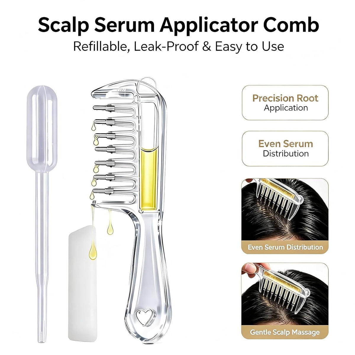 Scalp Oil Applicator Comb – Refillable Hair Oil & Scalp Massager