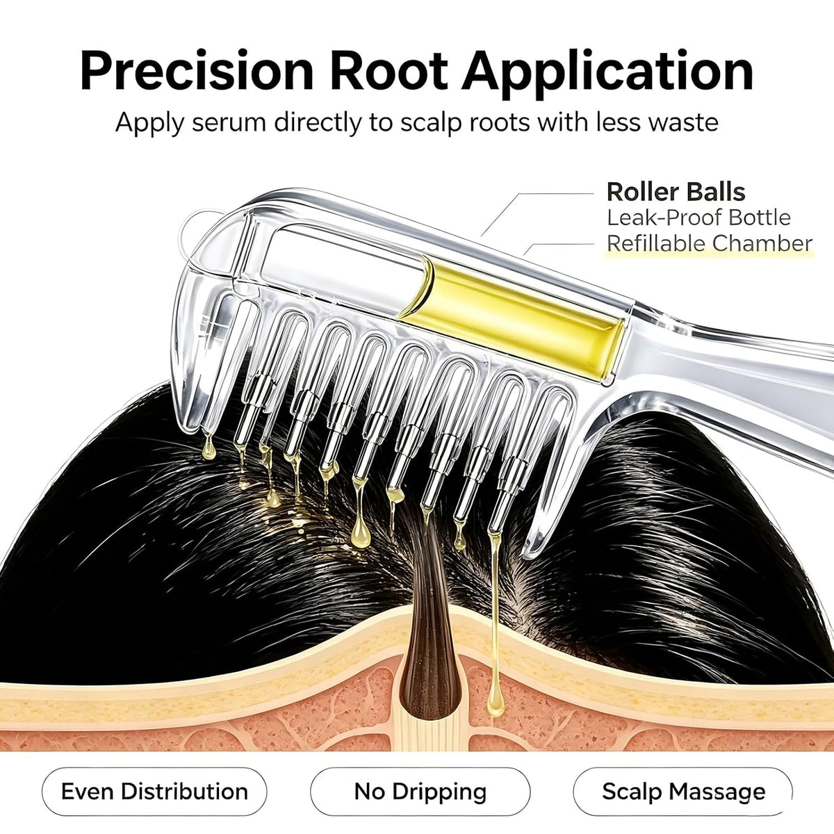 Scalp Oil Applicator Comb – Refillable Hair Oil & Scalp Massager